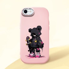 HONTINGA iPhone 8 ile Uyumlu Kılıf Kamera Korumalı Düşüme Önleyici Kamera Koruyucu Pembe Yumuşak Silikon Couple Telefon Kılıfı Ayı Desenli K4-0372