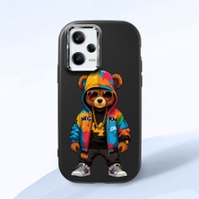 HONTINGA Poco X5 Pro 5g ile Uyumlu Kılıf Kamera Korumalı Düşüme Önleyici Kamera Koruyucu Siyah Yumuşak Silikon Couple Telefon Kılıfı Ayı Desenli K4-0371