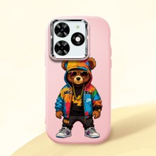 HONTINGA Infinix Smart 8 Pro ile Uyumlu Kılıf Kamera Korumalı Düşüme Önleyici Kamera Koruyucu Pembe Yumuşak Silikon Couple Telefon Kılıfı Ayı Desenli K4-0371