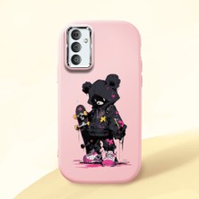 HONTINGA Samsung Galaxy F23 ile Uyumlu Kılıf Kamera Korumalı Düşüme Önleyici Kamera Koruyucu Pembe Yumuşak Silikon Couple Telefon Kılıfı Ayı Desenli K4-0372