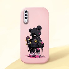 HONTINGA Samsung Galaxy A50 ile Uyumlu Kılıf Kamera Korumalı Düşüme Önleyici Kamera Koruyucu Pembe Yumuşak Silikon Couple Telefon Kılıfı Ayı Desenli K4-0372