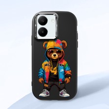 HONTINGA Vivo Y27 ile Uyumlu Kılıf Kamera Korumalı Düşüme Önleyici Kamera Koruyucu Siyah Yumuşak Silikon Couple Telefon Kılıfı Ayı Desenli K4-0371