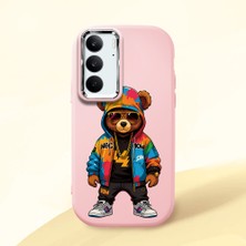 HONTINGA Realme C75 ile Uyumlu Kılıf Kamera Korumalı Düşüme Önleyici Kamera Koruyucu Pembe Yumuşak Silikon Couple Telefon Kılıfı Ayı Desenli K4-0371