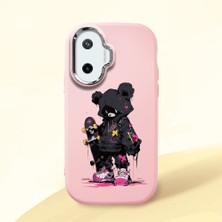 HONTINGA Xiaomi Poco F7 ile Uyumlu Kılıf Kamera Korumalı Düşüme Önleyici Kamera Koruyucu Pembe Yumuşak Silikon Couple Telefon Kılıfı Ayı Desenli K4-0372