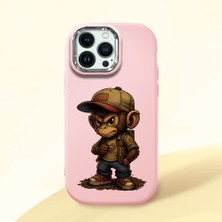 HONTINGA iPhone 13 Pro Max ile Uyumlu Kılıf Kamera Korumalı Düşüme Önleyici Kamera Koruyucu Pembe Yumuşak Silikon Couple Telefon Kılıfı Maymun Desenli K4-0374