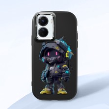 HONTINGA Vivo Y02S ile Uyumlu Kılıf Kamera Korumalı Düşüme Önleyici Kamera Koruyucu Siyah Yumuşak Silikon Couple Telefon Kılıfı Trend Marka Desenli K4-0373
