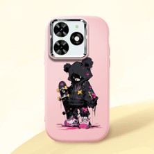 HONTINGA Tecno Spark Go 2024 ile Uyumlu Kılıf Kamera Korumalı Düşüme Önleyici Kamera Koruyucu Pembe Yumuşak Silikon Couple Telefon Kılıfı Ayı Desenli K4-0372