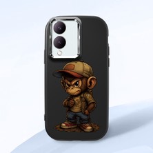 HONTINGA Vivo Y28 ile Uyumlu Kılıf Kamera Korumalı Düşüme Önleyici Kamera Koruyucu Siyah Yumuşak Silikon Couple Telefon Kılıfı Maymun Desenli K4-0374