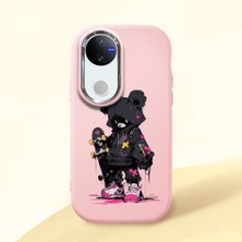 HONTINGA Vivo V50 ile Uyumlu Kılıf Kamera Korumalı Düşüme Önleyici Kamera Koruyucu Pembe Yumuşak Silikon Couple Telefon Kılıfı Ayı Desenli K4-0372