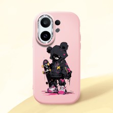 HONTINGA Vivo X200 Fe ile Uyumlu Kılıf Kamera Korumalı Düşüme Önleyici Kamera Koruyucu Pembe Yumuşak Silikon Couple Telefon Kılıfı Ayı Desenli K4-0372