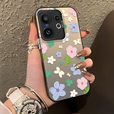 HONTINGA Vivo X200 Fe ile Uyumlu Kılıf Silikon Kenar Sert Arka Kamera Koruyucu Basitlik Anti Düşme Kamera Korumalı Çiçekli Desen Couple Telefon Kılıfı Kadın ve Erkek Için Uygundur K1-1352