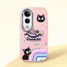 HONTINGA Vivo V50 Lite ile Uyumlu Kılıf Kamera Korumalı Düşüme Önleyici Kamera Koruyucu Pembe Yumuşak Silikon Couple Telefon Kılıfı Kedi Desenli K4-0375