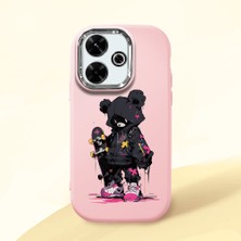 HONTINGA Xiaomi Redmi 13X ile Uyumlu Kılıf Kamera Korumalı Düşüme Önleyici Kamera Koruyucu Pembe Yumuşak Silikon Couple Telefon Kılıfı Ayı Desenli K4-0372