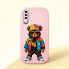HONTINGA Samsung Galaxy A30S ile Uyumlu Kılıf Kamera Korumalı Düşüme Önleyici Kamera Koruyucu Pembe Yumuşak Silikon Couple Telefon Kılıfı Ayı Desenli K4-0371