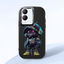 HONTINGA Vivo Y28 ile Uyumlu Kılıf Kamera Korumalı Düşüme Önleyici Kamera Koruyucu Siyah Yumuşak Silikon Couple Telefon Kılıfı Trend Marka Desenli K4-0373