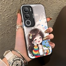 HONTINGA Vivo Y19S ile Uyumlu Kılıf Silikon Kenar Sert Arka Kamera Koruyucu Basitlik Anti Düşme Kamera Korumalı Kız Desen Couple Telefon Kılıfı Kadın ve Erkek Için Uygundur K1-1351