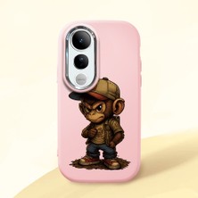 HONTINGA Vivo V50 Lite ile Uyumlu Kılıf Kamera Korumalı Düşüme Önleyici Kamera Koruyucu Pembe Yumuşak Silikon Couple Telefon Kılıfı Maymun Desenli K4-0374