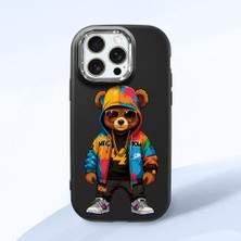 HONTINGA iPhone 15 Pro Max ile Uyumlu Kılıf Kamera Korumalı Düşüme Önleyici Kamera Koruyucu Siyah Yumuşak Silikon Couple Telefon Kılıfı Ayı Desenli K4-0371