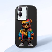 HONTINGA Vivo Y28 ile Uyumlu Kılıf Kamera Korumalı Düşüme Önleyici Kamera Koruyucu Siyah Yumuşak Silikon Couple Telefon Kılıfı Ayı Desenli K4-0371