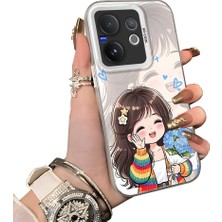 HONTINGA Vivo V60 5g ile Uyumlu Kılıf Silikon Kenar Sert Arka Kamera Koruyucu Basitlik Anti Düşme Kamera Korumalı Kız Desen Couple Telefon Kılıfı Kadın ve Erkek Için Uygundur K1-1351