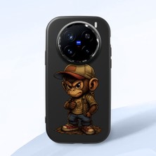 HONTINGA Vivo X200 Pro ile Uyumlu Kılıf Kamera Korumalı Düşüme Önleyici Kamera Koruyucu Siyah Yumuşak Silikon Couple Telefon Kılıfı Maymun Desenli K4-0374
