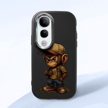 HONTINGA Vivo V50 Lite ile Uyumlu Kılıf Kamera Korumalı Düşüme Önleyici Kamera Koruyucu Siyah Yumuşak Silikon Couple Telefon Kılıfı Maymun Desenli K4-0374
