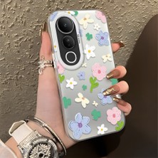 HONTINGA Vivo V50 Lite ile Uyumlu Kılıf Silikon Kenar Sert Arka Kamera Koruyucu Basitlik Anti Düşme Kamera Korumalı Çiçekli Desen Couple Telefon Kılıfı Kadın ve Erkek Için Uygundur K1-1352