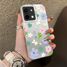 HONTINGA Vivo Y28 ile Uyumlu Kılıf Silikon Kenar Sert Arka Kamera Koruyucu Basitlik Anti Düşme Kamera Korumalı Çiçekli Desen Couple Telefon Kılıfı Kadın ve Erkek Için Uygundur K1-1352