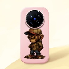 HONTINGA Vivo X200 Pro ile Uyumlu Kılıf Kamera Korumalı Düşüme Önleyici Kamera Koruyucu Pembe Yumuşak Silikon Couple Telefon Kılıfı Maymun Desenli K4-0374