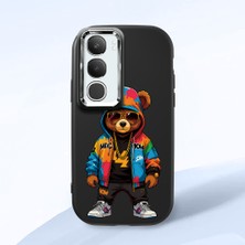 HONTINGA Vivo Y29 5g ile Uyumlu Kılıf Kamera Korumalı Düşüme Önleyici Kamera Koruyucu Siyah Yumuşak Silikon Couple Telefon Kılıfı Ayı Desenli K4-0371
