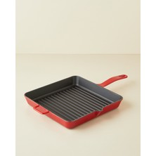Hecha Demir Döküm Kare Grill Tava 30 cm Kırmızı Degrade