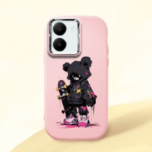 HONTINGA Vivo Y27 ile Uyumlu Kılıf Kamera Korumalı Düşüme Önleyici Kamera Koruyucu Pembe Yumuşak Silikon Couple Telefon Kılıfı Ayı Desenli K4-0372