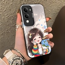 HONTINGA Vivo Y04 ile Uyumlu Kılıf Silikon Kenar Sert Arka Kamera Koruyucu Basitlik Anti Düşme Kamera Korumalı Kız Desen Couple Telefon Kılıfı Kadın ve Erkek Için Uygundur K1-1351