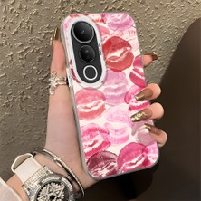 HONTINGA Vivo V50 Lite ile Uyumlu Kılıf Silikon Kenar Sert Arka Kamera Koruyucu Basitlik Anti Düşme Kamera Korumalı Öpücük Desen Couple Telefon Kılıfı Kadın ve Erkek Için Uygundur K1-1348