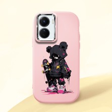 HONTINGA Vivo Y02S ile Uyumlu Kılıf Kamera Korumalı Düşüme Önleyici Kamera Koruyucu Pembe Yumuşak Silikon Couple Telefon Kılıfı Ayı Desenli K4-0372
