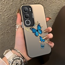 HONTINGA Vivo Y19S ile Uyumlu Kılıf Silikon Kenar Sert Arka Kamera Koruyucu Basitlik Anti Düşme Kamera Korumalı Kelebek Desen Couple Telefon Kılıfı Kadın ve Erkek Için Uygundur K1-1349