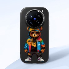 HONTINGA Vivo X200 Pro ile Uyumlu Kılıf Kamera Korumalı Düşüme Önleyici Kamera Koruyucu Siyah Yumuşak Silikon Couple Telefon Kılıfı Ayı Desenli K4-0371