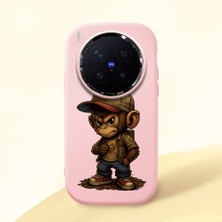 HONTINGA Vivo X300 Pro ile Uyumlu Kılıf Kamera Korumalı Düşüme Önleyici Kamera Koruyucu Pembe Yumuşak Silikon Couple Telefon Kılıfı Maymun Desenli K4-0374