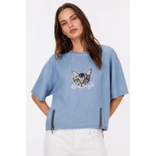 Alyn Wear Erkek Baskılı T-Shirt Kısa Kol Bisiklet Yaka Rahat Kalıp Tişört - Mavi