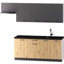 T Designo Dilara Mutfak Dolabı Antrasit-Meşe Suntalam 240 cm Modern Tasarım Geniş Depolama