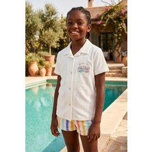 Bony Socks Polo Yaka Çocuk Havlu Ekru Şort Takım