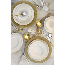 Grains Global Porselen Ilay 58 Parça 12 Kişilik Yemek Takımı, Altın