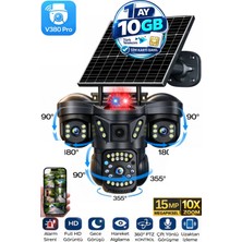 Sonreir SNR 4G 3 Lensli SIM Kartlı 360° PTZ Solar Güvenlik Kamerası Güneş Panelli Gece Görüşlü Dış Mekan
