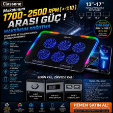 Classone Gaming M60 Laptop Soğutucu , Notebook Stand,10 Rgb Işık Kontrolü, 15.6 -17 Inch , Hız Kontrolü , 6 Büyük Fan ,telefon Standı, 2 USB