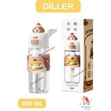 UltraMint Çift Kapaklı Renkli Pipetli 600 ml Bulaşığa Dayanıklı Termos