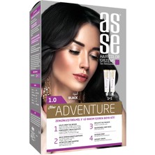Asse Adventure Set Saç Boyası, Kalıcı ve Canlı Renkler 1+1 İki Kullanım Seti (No:1.0 Siyah)