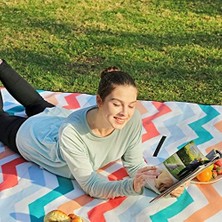 Grains Global Picnic Blanket, 200 x 200 Cm, Beach Blanket For Camping,, Yard, With Waterproof Backing, Foldable, Red Wave Pattern GCM70KW