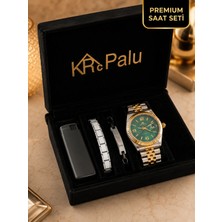 KRC PALU,Clup Polo Cluppolo On Green Gold Kaplama Premium Erkek Kol Saat,Su yolu Bileklik,İtalyan Bileklik,Çakmak Özel Kutulu PREMIUM Hediye Seti