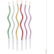 Efe Pastacılık Zikzak Mum Karışık Renkli 15 cm 6 Lı Renkler(Gold, Mor,rose Gold Yeşil,bordo,bakır)