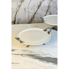 UltraMint Antik Tabanlı Ayaklı Porselen Sunum Tabak 27 cm Şık ve Zarif Tasarım